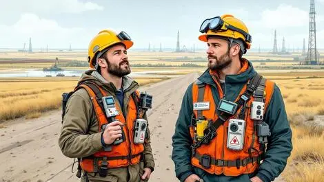 Industrial workers safety gear sensors oil gas site canadian prairies