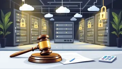 Secure server room cloud padlocks legal gavel modern north american office