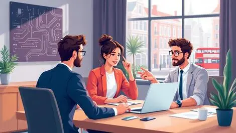 Job interview modern uk office tech skills laptop employers british elements