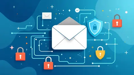 Shield guarding email envelope with digital locks cybersecurity illustration