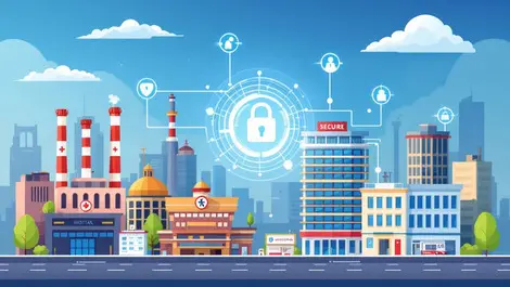 Secure digital connections indian city industrial healthcare buildings protection