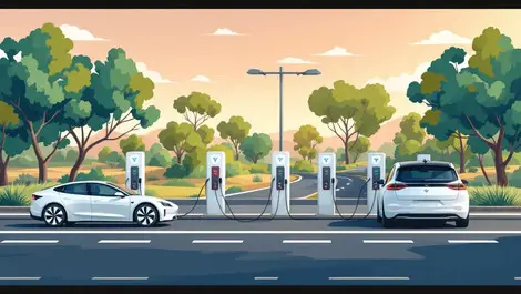 Australian highway electric vehicle fast charging stations eucalyptus trees