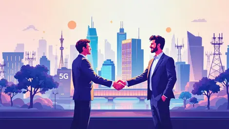 Business professionals handshake futuristic australian city 5g network