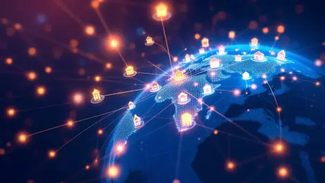 Globe with bright lines connecting schools global education internet connections