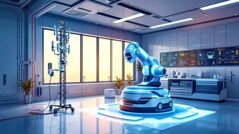 Modern hospital room robotic surgery equipment wireless network connection