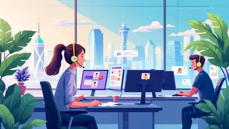 Modern asia pacific contact centre office customer service technology