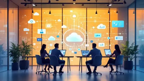 Modern australian office business professionals collaborating technology ai transformation