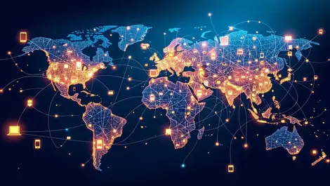 World map connected smart devices network lines china central hub highest density