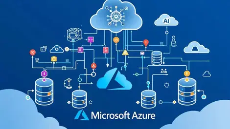 Modern illustration interconnected cloud servers databases ai azure
