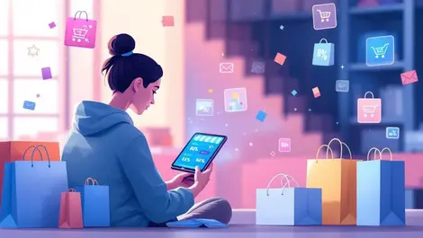 Realistic person shopping online smartphone shopping bags boxes digital icons cyber monday