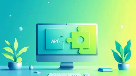 Business software apis interlocking puzzle pieces blue green vector