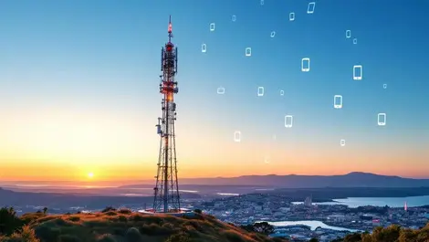 Nz hilltop cell tower dunedin harbour 3g to 4g 5g upgrade sunset
