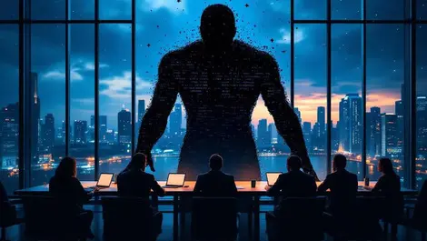 Moody singapore boardroom ai risk shadowy data silhouette