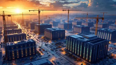 Aerial american ai data center construction massive infra sunset