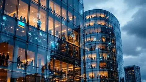 Modern london glass office fintech building dusk digital wallet