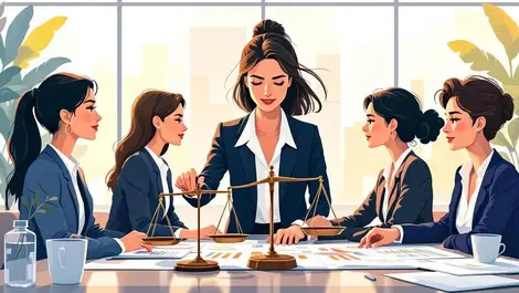 Women leaders boardroom gender equality charts balancing scales