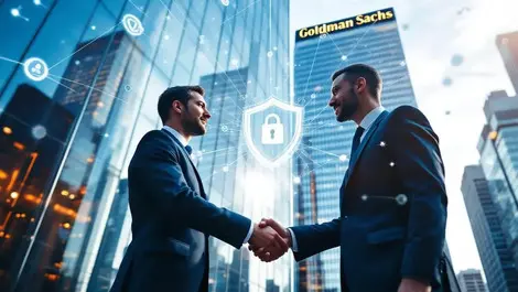 Glass office tower exec handshake cybersecurity ai trust network