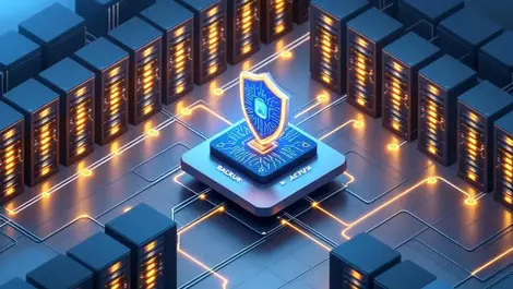 Isometric modern data center backup disaster recovery shield