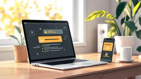 Home office devices suspicious messages shields locks flat vector