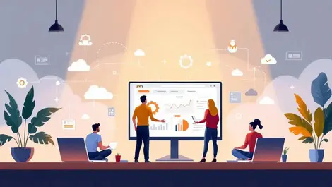 Modern business workspace automated cloud workflows dashboard collab