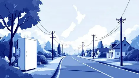 Nz fibre optic broadband roadside cabinet suburban homes sky map